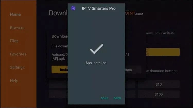 IPTV Smarters Pro interface on Firestick